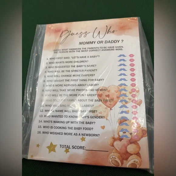 Baby Shower Game Cards with Teddy Bear Design (Set of 30) Front & Back 60 Total - Picture 2 of 6